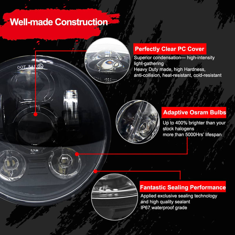 wisamic 5-3/4 led headlight black